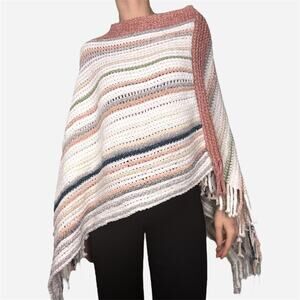 Multi coloured striped boho crochet shawl poncho